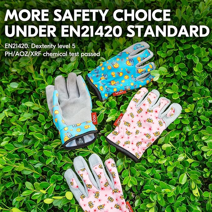 Vgo... 2-Pairs Age 3-4 Kids Gardening Gloves,Children Yard Work Gloves,Soft Safety Outdoor Playing Gloves (Size XS, Blue&Pink, KID-MF7362)