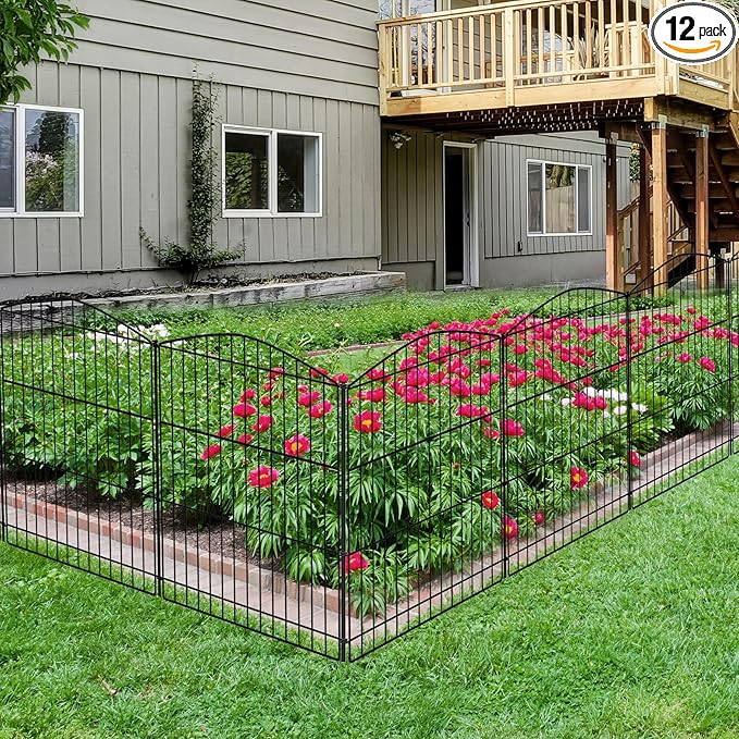 INJOPEXI Garden Fence 12 Panels 23.6ft (L)×24in (H) Decorative Garden Fences with 12 Panels Rustproof Wire No Dig Animal Barrier Fencing Dog Fence for Yard Outdoor Patio - Without Fence Gate
