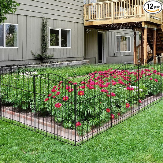 INJOPEXI Garden Fence 12 Panels 23.6ft (L)×24in (H) Decorative Garden Fences with 12 Panels Rustproof Wire No Dig Animal Barrier Fencing Dog Fence for Yard Outdoor Patio - Without Fence Gate