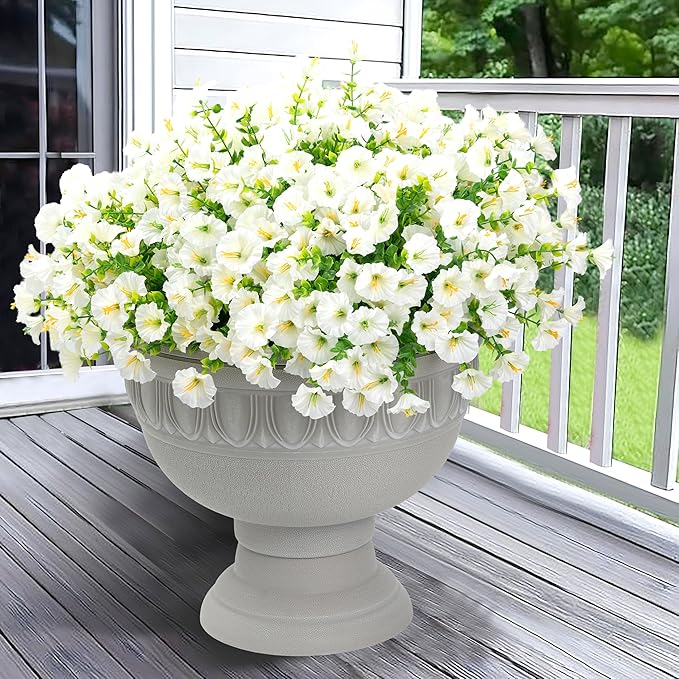 Artificial Flowers for Outdoor Indoor Garden Home Decoration, Faux Flower Daisy with Eucalyptus Leaves Fake Plants Greenery Boxwood Porch Patio, 12 Bundles