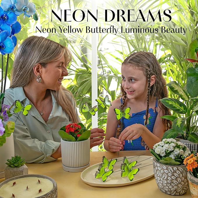 Handmade Yellow Butterfly Garden Stakes Set of 7 - Decorative Outdoor & Indoor Plant Decor - Nature Lover Gift Idea by Air Aquarium Kushner
