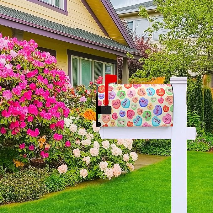 Happy Valentines Day Mailbox Covers Magnetic Standard Size 18X21 Inch Love Heart Candy Mailbox Wraps Cover Decoration Outdoor Garden Home Yard Outside