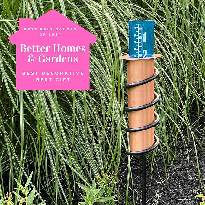 WCRG Copper Rain Gauge for Yard, Steel Stake - Outdoor Sprinkler Gauges, Shatterproof, Winter-Safe, Accurate, Decorative - The Original Floating Rain Gauge, USA Assembled & Designed