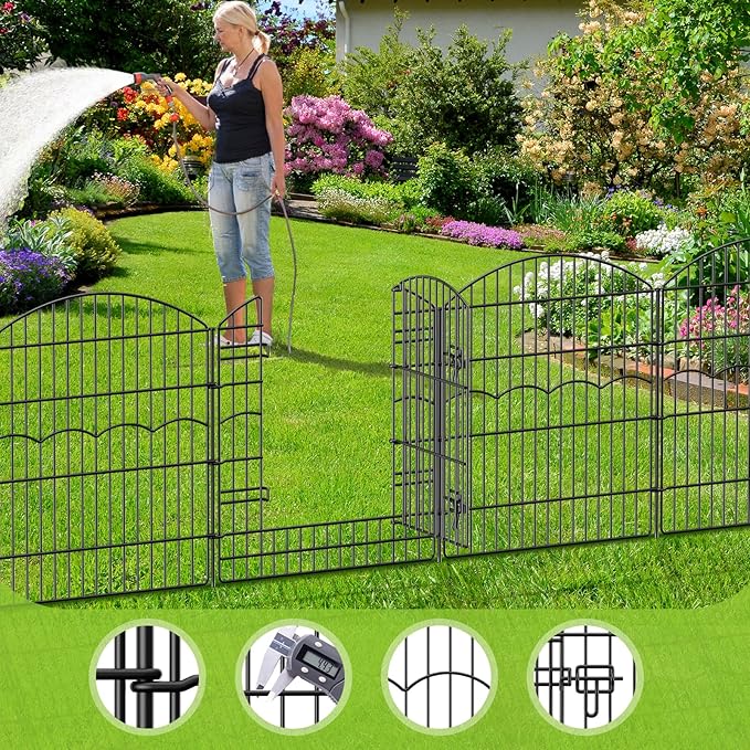 Decorative Garden Fence 6 Panels 13.4 ft (L)×32in (H) Metal Garden Fences with 5 Panels + 1 Gate, No Dig Animal Barrier Fencing Rustproof Wire Border Temporary Dog Fence for Patio Yard Lawn Outdoor