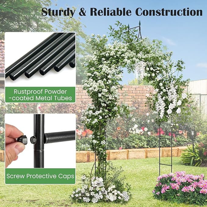Giantex Metal Garden Arch Trellis - 9.5 FT Wedding Arbor for Ceremony, Garden Arbor for Climbing Plants Rose, Gothic Style Outdoor Archway for Lawn Backdrop Backyard Party Decoration
