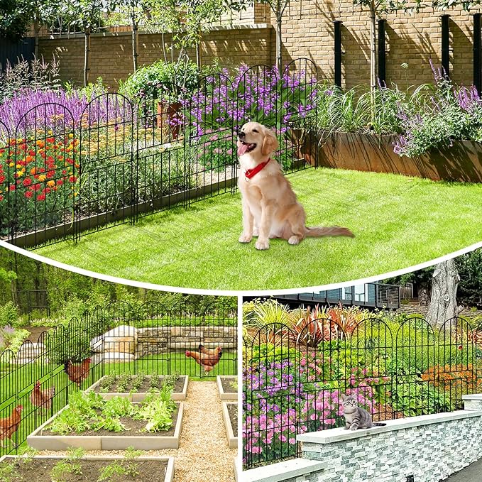 GOTGELIF 10 Pack 32in(H) X 10ft(L) Decorative Fence, Arched Fence - Easy to Disassemble & Install & No Dig Metal Garden Fence Border with 11 Metal Stake for Flower Bed, Landscape, Yard, Patio