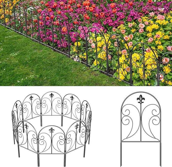 Decorative Garden Fence 19 Pack, 24in(H) x 20ft(L) Animal Barrier Fence, Rustproof Metal Fencing for Yard, Dog Rabbits Wire Section Garden Edging Border for Yard Patio Garden, Arched