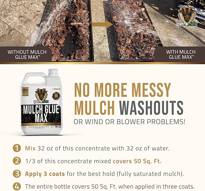 PetraMax Mulch Glue for Landscaping Rocks Max Concentrate, Non-Toxic Pea Gravel Binder, Mulch and Rock Glue for Landscaping, Landscape Rock and Gravel Stabilizer - Dries Clear Fast Dry (Max, 32oz)