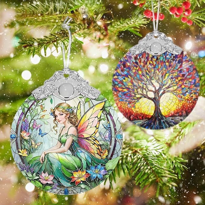 Vintage Fairy Stained Glass Hanging Decor - Christmas Tree Ornaments & Decorations - Gifts for Women, Mom