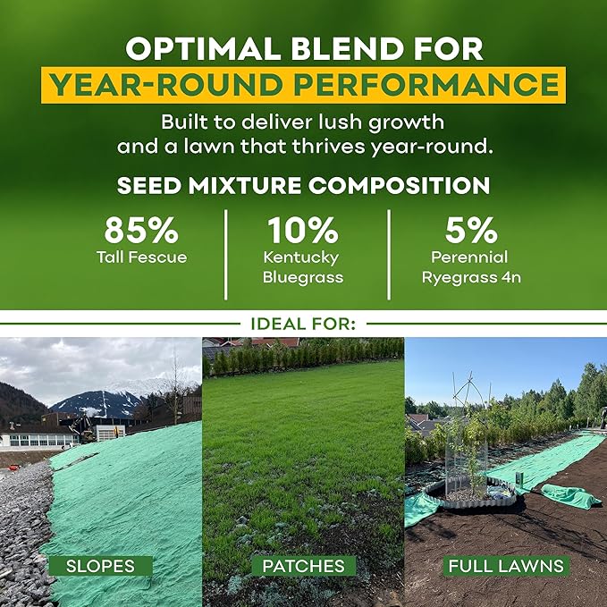 Petramax ReadyRoll Biodegradable Grass Seed Mat for Lawn (108 ft.) - All Year Green 3-in-1 Tall Fescue & Kentucky Grass Seed Rolls w/Mulch & Fertilizer - Lawn Repair Patch - Just Roll, Water, Grow
