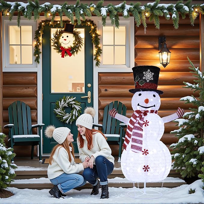 3.5FT Snowman Outdoor Christmas Decorations,Collapsible Outdoo Snowman Decor, Perfect for Christmas,Light Up Xmas Holiday Indoor/Outdoor Lawn Yard Garden Party Decoration-42inch (White, 3.5ft)