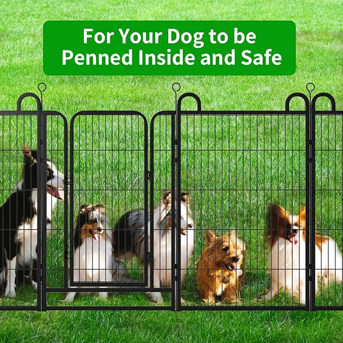 Dog Playpen Outdoor 12 Piece Panels Heavy Duty Dog Fence 40" Height Anti-Rust with Doors Portable for RV Camping Yard, Total 27FT, 58 Sq.ft, Snowy Black