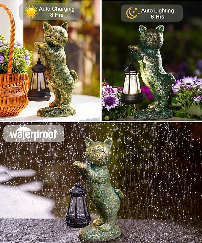 Nacome Christmas Cat Outdoor Statues for Garden: Outside Decor with Lantern Clearance for Yard Art Lawn Ornaments Porch Patio Balcony - Birthday Gifts for Grandma Mom Women