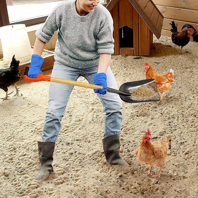 Sifting Scoop Shovel Steel Sand Sifter Treasure Shovel Digger Sifter for Farm Chicken Coop Goat Stall Sand Poop Cleaning, and Beach Digging Fun