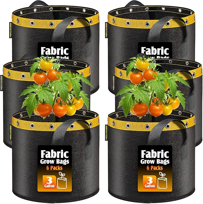 3 Gallon Grow Bags - Fabric Pots for Plants, 3 Gal Grow Bags with Breathable Fabric, Ideal for Vegetables, Tomatoes, Potatoes - Reusable Cloth Planters, 3 Gallon Nursery Pots