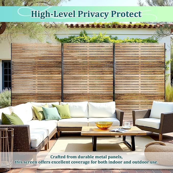 Metal Privacy Screen Outdoor Privacy Screen, Freestanding Fence Panel for Outside, 72''H×47''W, Decorative Screen Panel for Backyard/Patio/Deck