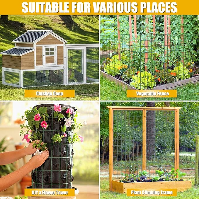 Green PVC Coated Welded Wire Fencing, 72in High x 50ft Long, 2 inch x 3 inch 16GA 2/3/4/5/6 Ft Tall Welded Wire Fence Rolls, Green Metal Garden Fence Wire Roll Garden Fencing for Yard