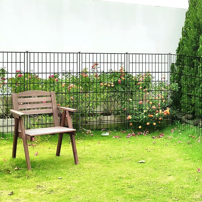 Garden Fence 40 inch H x 28 inch W (10 Panels, Total Length 23 ft) Metal Decorative Fence No Dig Rustproof Animal Barrier Fencing for Dog, Rabbits, and Patio,Yard