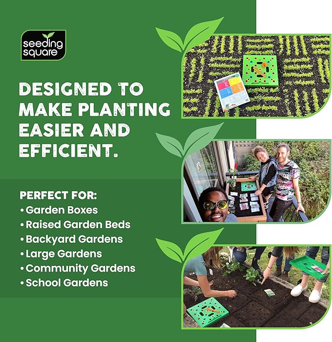 Seeding Square - Patented Seed and Seedling Spacer Tool for Bigger Harvests, Organized Plants & Fewer Weeds – Color-Coded Gardening Template with Magnetic Dibber, Ruler & Planting Guide