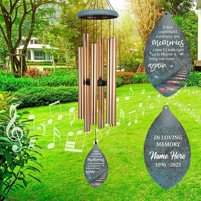 ASTARIN Personalized Sympathy Wind Chimes, Memorial Gifts Wind Chimes for Outside, Deep Tone Wind Chime for Loss of Loved Ones, Commemorative Wind Chime for Mom/Dad/Friends (35inch)