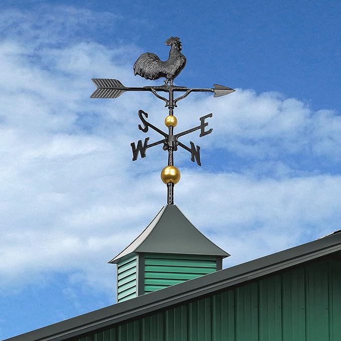 Montague Metal Products - 32'' Aluminum Deluxe 3D Rooster Weathervane 300 Series - Wind Vane with Ornament - Roof Metal Decor - Mount Included (4 to Choose from) - Hand Cast Aluminum (Black)