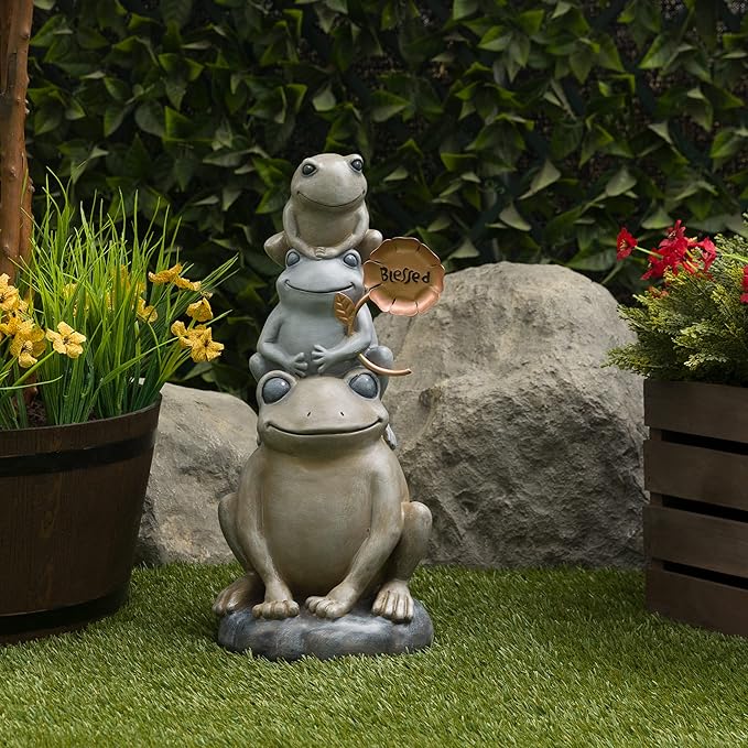 Alpine Corporation ZEN910 Stacked Frogs Outdoor Statue Weatherproof Garden Sculpture, 18" Tall, Gray