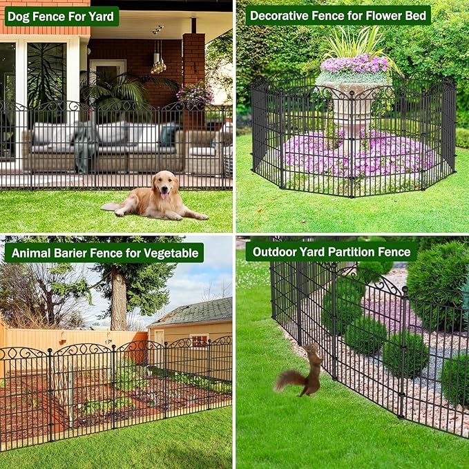 No Dig Decorative Garden Fence 6 Panel - 36in H x 12ft L, Tall Animal Barrier for Dogs Rabbits, Rustproof Metal Wire Panels for Yard, Patio, and Outdoor Border Use