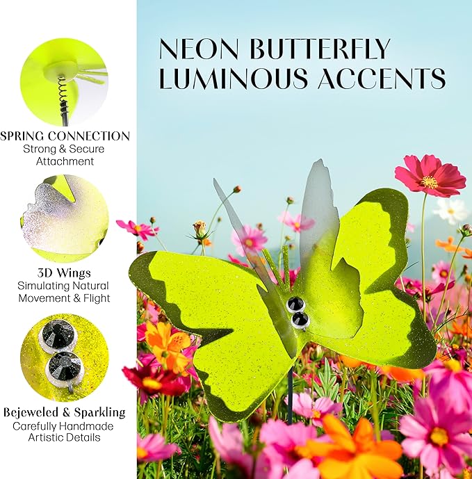Handmade Yellow Butterfly Garden Stakes Set of 7 - Decorative Outdoor & Indoor Plant Decor - Nature Lover Gift Idea by Air Aquarium Kushner