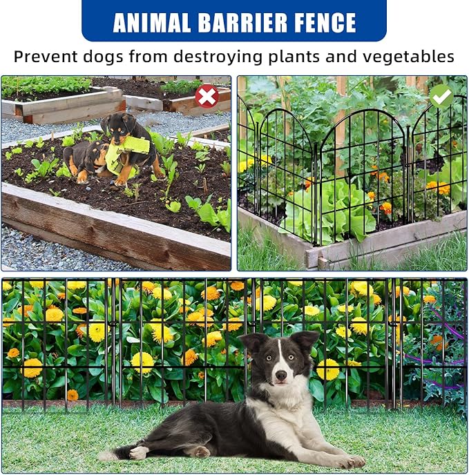 Decorative Garden Fence, 17in X 10.8ft No Dig Fence Panels, Arched Rustproof Metal Garden Fencing Animal Barrier, Flower Bed Edging Border with Ground Stake for Dog, Rabbit, Outdoor Yard Patio Decor