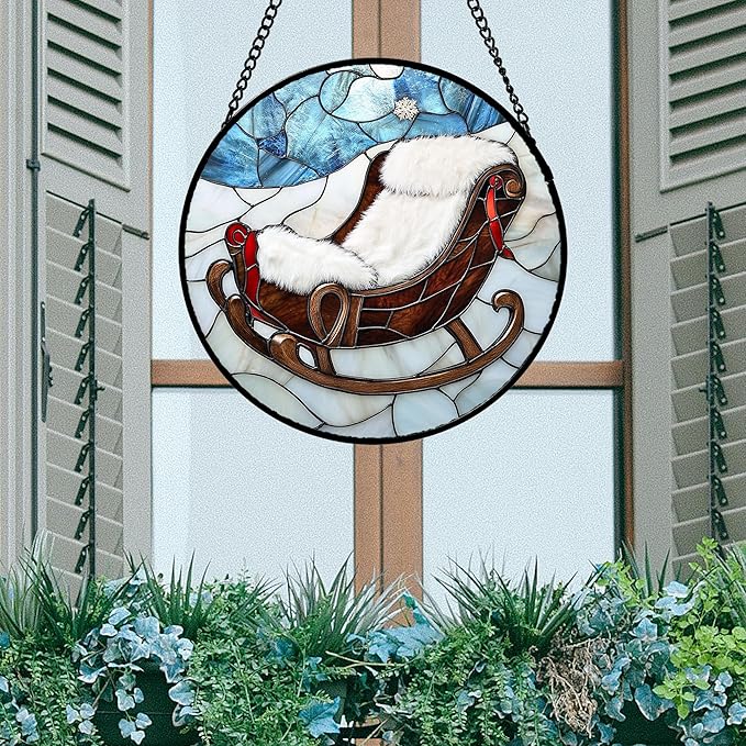 Stained Glass Window Hanging 4 Pcs Set Blue White Christmas Snowman Snowflake 7.8" - Suncatcher Door Garden Sun Catcher Decor Birthday Mother's Day Xmas Gifts for Mom Woman Nana Men