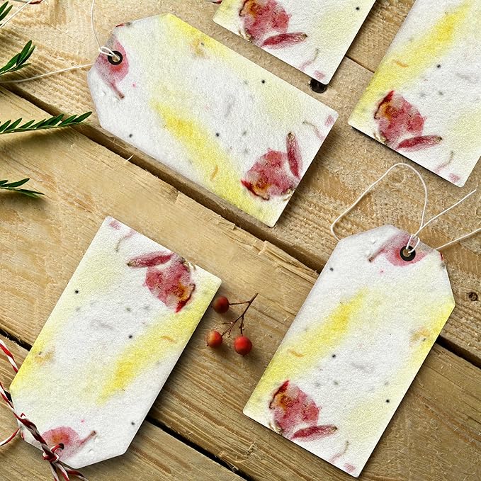50Pcs Plantable Pink & Yellow Seed Paper Tags With Wildflower Seeds, Writable & Plantable Gift for Moms Plant Lover, Teachers, Ideal for Weddings, Baby Shower Favors, Memorial, Celebrations