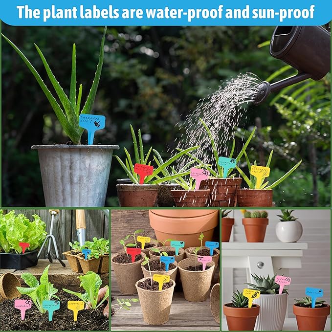 Plant Labels Tags 200Pcs T-Type Plant Markers Plastic Plant Label Tags Garden Labels Tags Plant Labels for Outdoor Garden Waterproof Plant Label Identification Stakes with Permanent Marking Pen (Blue)