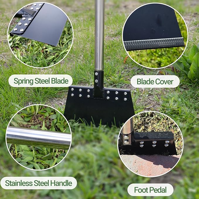 Garden Flat Shovel 65in Floor Scraper Long Handle Heavy Duty Weed Scraper with 11in Spring Steel Blade Multifunctional Cleaning Shovel for Ice, Snow, Weed, Dirty, Moss, Driveway, Lawn Edging