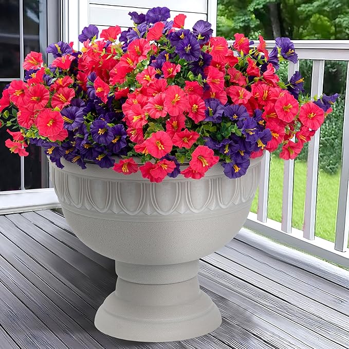 Artificial Flowers for Outdoor Indoor Garden Home Decoration, Faux Flower Daisy with Eucalyptus Leaves Fake Plants Greenery Boxwood Porch Patio, 12 Bundles