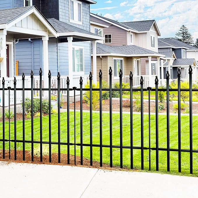 Metal Garden Fence 32" H x 24" W (5 Panels, 10 Ft Total) Rustproof Animal Barrier No Dig Decorative Fencing for Dogs,Pet, Yard,& Patio, Easy Installation