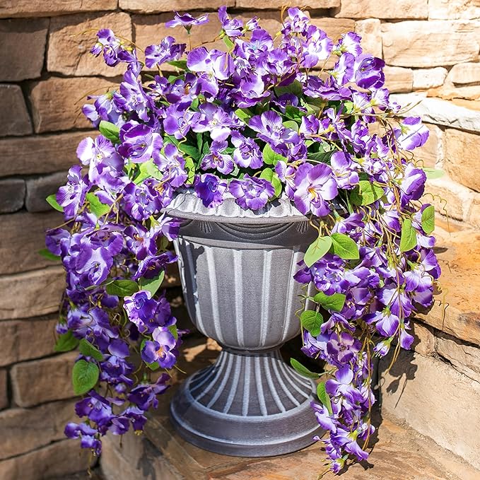 Artificial Hibiscus Fake Hanging Flowers Plants for Outdoors Spring Summer Decor, 4pcs Purple Silk Hibiscus Long Trailing Vines UV Resistant Realistic Faux Flower for Outside Front Door Porch Patio