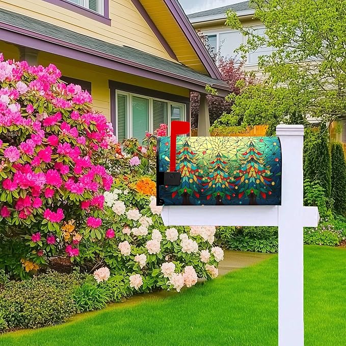Beautiful Xmas Tree Mailbox Covers Magnetic Standard Size 21x18 inch Christmas Mail Box Cover Colorful Postbox Covers for Garden Outdoor Yard Decor Happy New Year