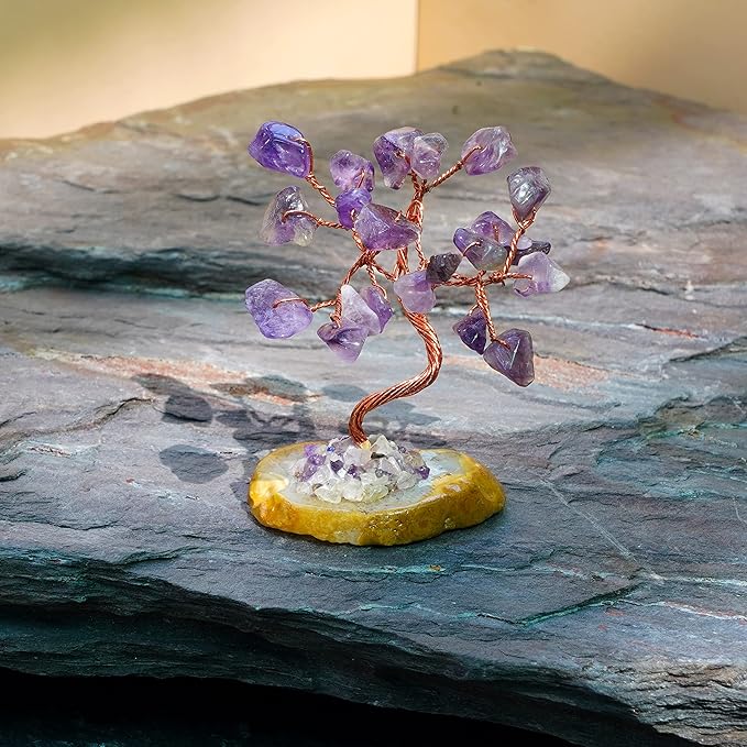 Crystal Tree for Positive Energy, 7 Chakra Stones and Healing Crystals Tree of Life, Money Bonsai Trees, Feng Shui Décor for Home and Office Desk Decoration, Spiritual & Good Luck Gifts Set of 6 Trees