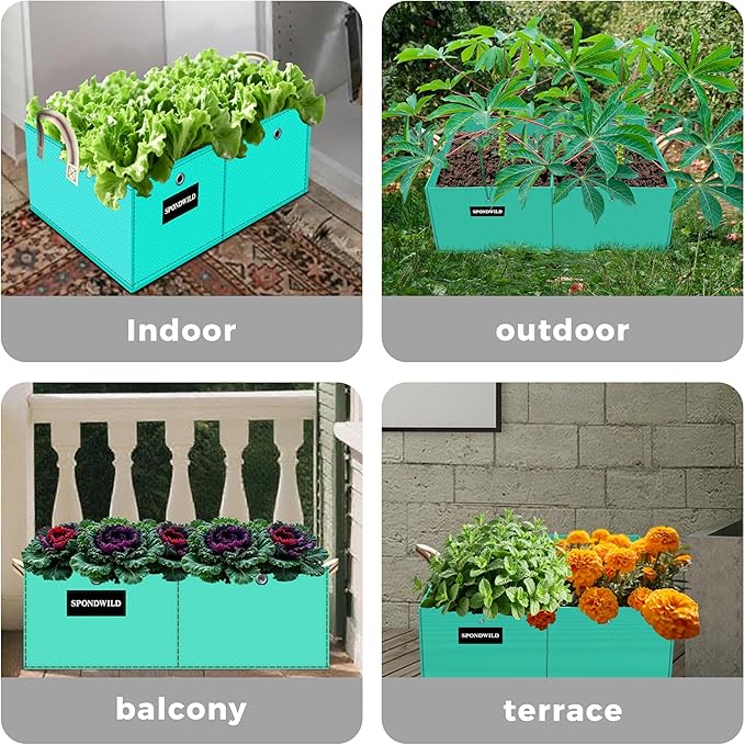 (BFCM Deal Rectangle Grow Bags - 2 Pcs 10 Gallon Pots Compatible Potato Planter, PE Rectangle Planter for Growing Fruit and Vegetables, Green