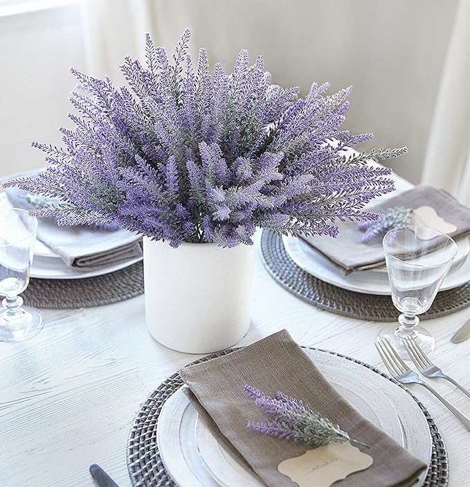 CATTREE Artificial Lavender for Decoration, Fake Flowers Flocked Plants Plastic Faux Flower Bundles Outdoor Indoor Wedding Bouquet Kitchen Table Centerpieces Arrangements DIY Decor - Purple 5 Pack