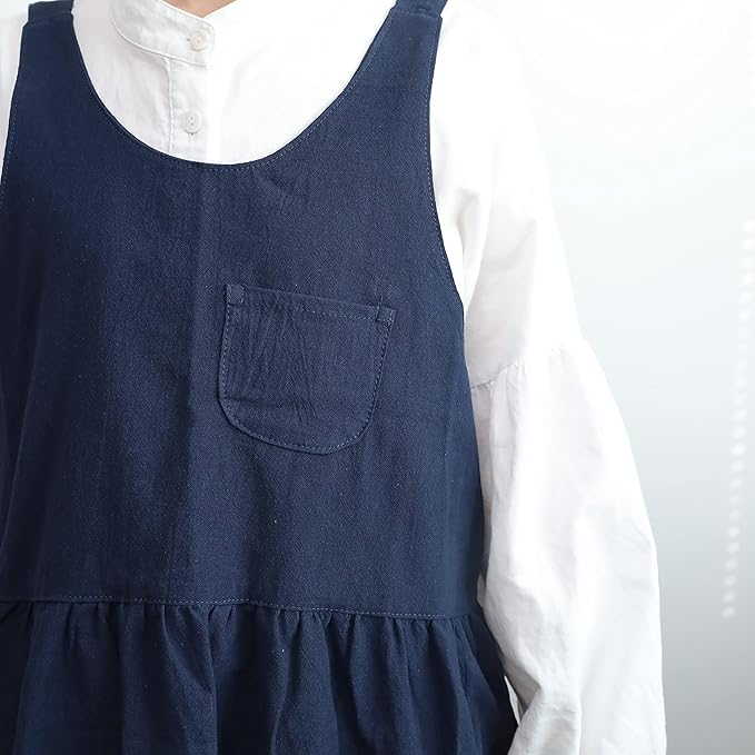 HANEE Cross Back Aprons for Women with Pockets | Japanese Style Cotton Apron | Cute Pinafore Smock for Kitchen etc (6 Colors)