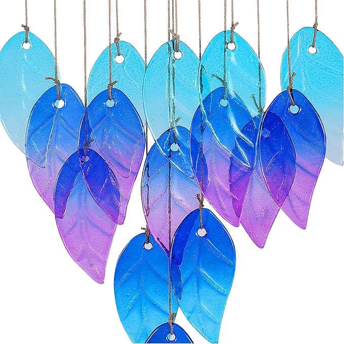 Glass Leaves Wind Chimes for Outdoor Memorial Decor - Unique Wind Chimes for Garden, Yard, Porch & Backyard, Durable Outside Decoration with Handcrafted Glass Design
