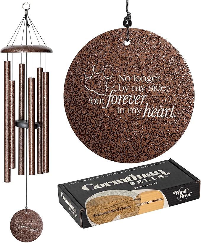 Corinthian Bells 36" Pet Memorial Wind Chime – Copper Vein – Engraved “Forever in My Heart” Pawprint – Soothing Outdoor Chime for Dog or Cat Loss, Sympathy & Remembrance Gift