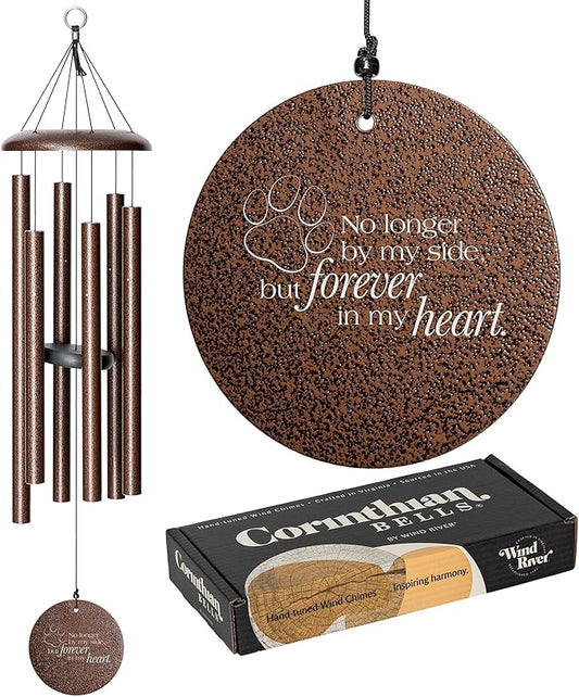 Corinthian Bells 36" Pet Memorial Wind Chime – Copper Vein – Engraved “Forever in My Heart” Pawprint – Soothing Outdoor Chime for Dog or Cat Loss, Sympathy & Remembrance Gift