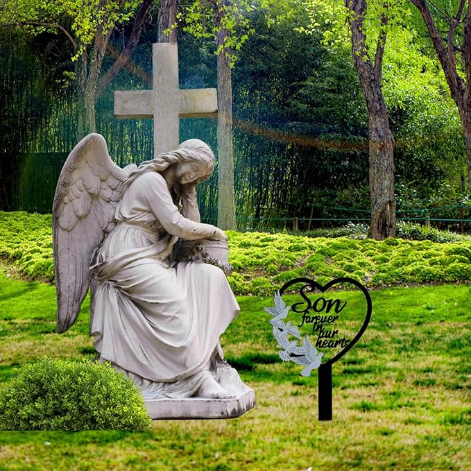 HPMAISON 11 inch Metal Son Memorial Stake Grave Decorations for Cemetery Gravesite Sympathy Markers Waterproof Memorial Gifts for Loss of Son Tombstones Plaque Outdoors Lawn Yard Decor