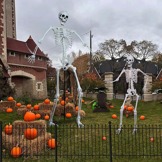 7.8Ft Giant Skeleton Life Size Realistic Plastic Human Skeleton with Movable Joints for Halloween Front Lawn Decorations