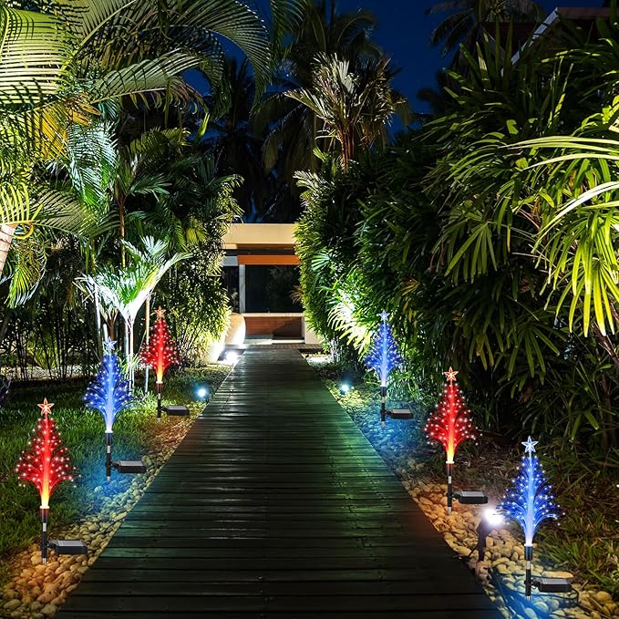 Baquler 2 Pcs Solar Christmas Tree Garden Stake Lights Outdoor Christmas Tree Lighted Yard Decorations Multicolor LED Solar Stakes for Pathway Lawn Patio Xmas Ornament(Classic Style)