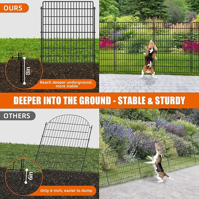 10 Panels No Dig Fence with Gate, 32 in(H) X 24 ft(L) Garden Decorative Fence Animal Barrier for Dogs, Rustproof Metal Garden Edging Border for Outdoor, Yard, Patio, Black