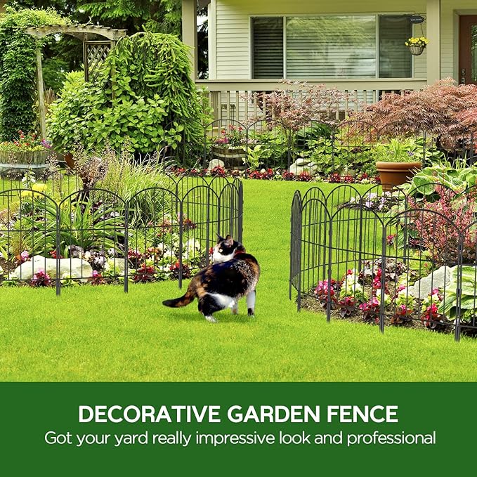 Goovilla Garden Fence, Total 27ft(L) x 24in(H) Garden Fencing Animal Barrier, 25 Pcs Rustproof Metal Fence Panels, Black No Dig Fence, Decorative Garden Fences and Borders for Dogs, Flower Bed, Patio