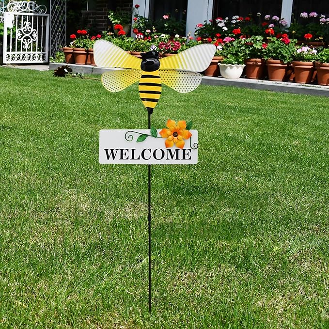 Veclotch Metal Insects Garden Stake,Decorative Yard Stakes Metal Yard Art Ornaments Welcome Sign Outdoor Spring Garden Decor Patio Lawn Porch Pathway Decor (Butterfly Ladybug bee Dragonfly)